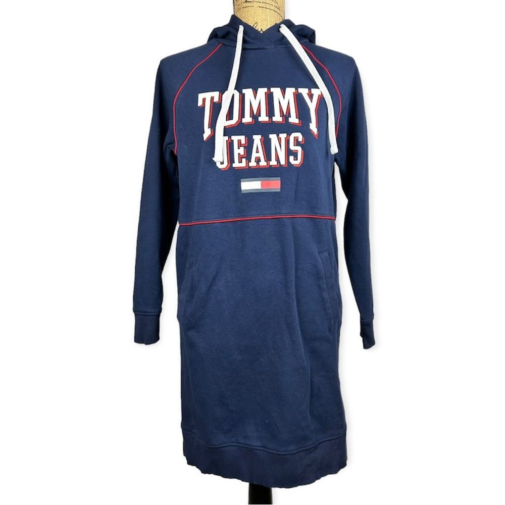 TOMMY JEANS Graphic Hoodie Dress Long Sleeve Short Active Wear Blue SZ M